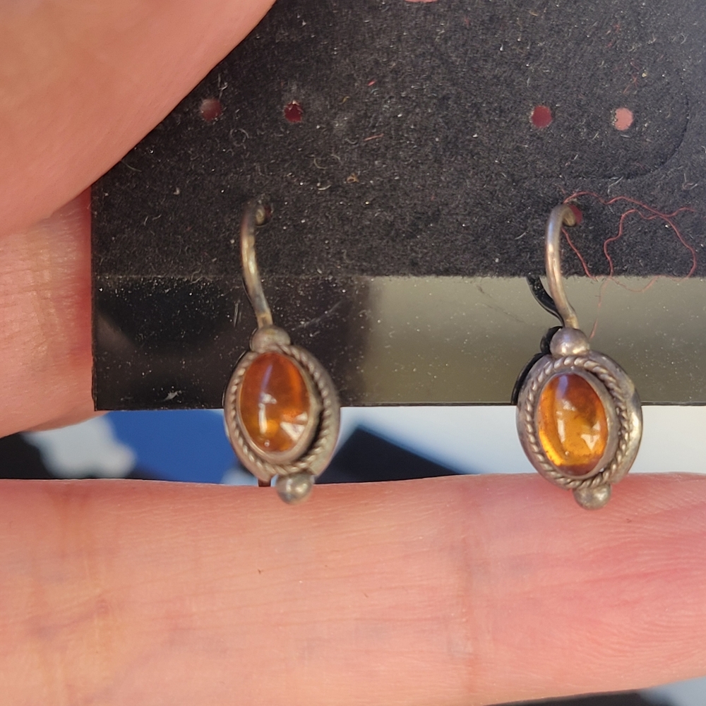 9 Pairs Sterling Vintage Amber Earrings Lot Bundle Estate Set - Picture 10 of 12
